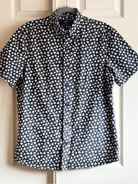 1901 Nordstrom Men’s Medium Trim Fit Floral Short Sleeve Button Down Shirt Blue